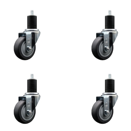 Service Caster 3.5'' Thermoplastic Rubber Wheel Swivel 1-3/4'' Expanding Stem Caster Set, 4PK SCC-EX20S3514-TPRB-134-4